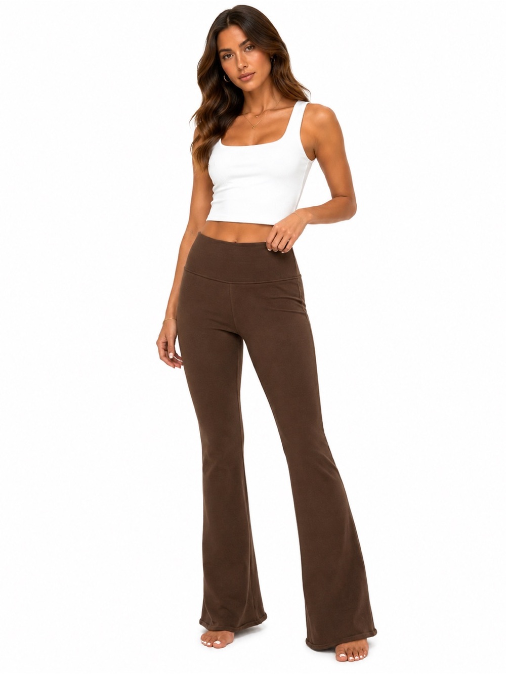 Zara Brown Flared High-Rise Knit Pants